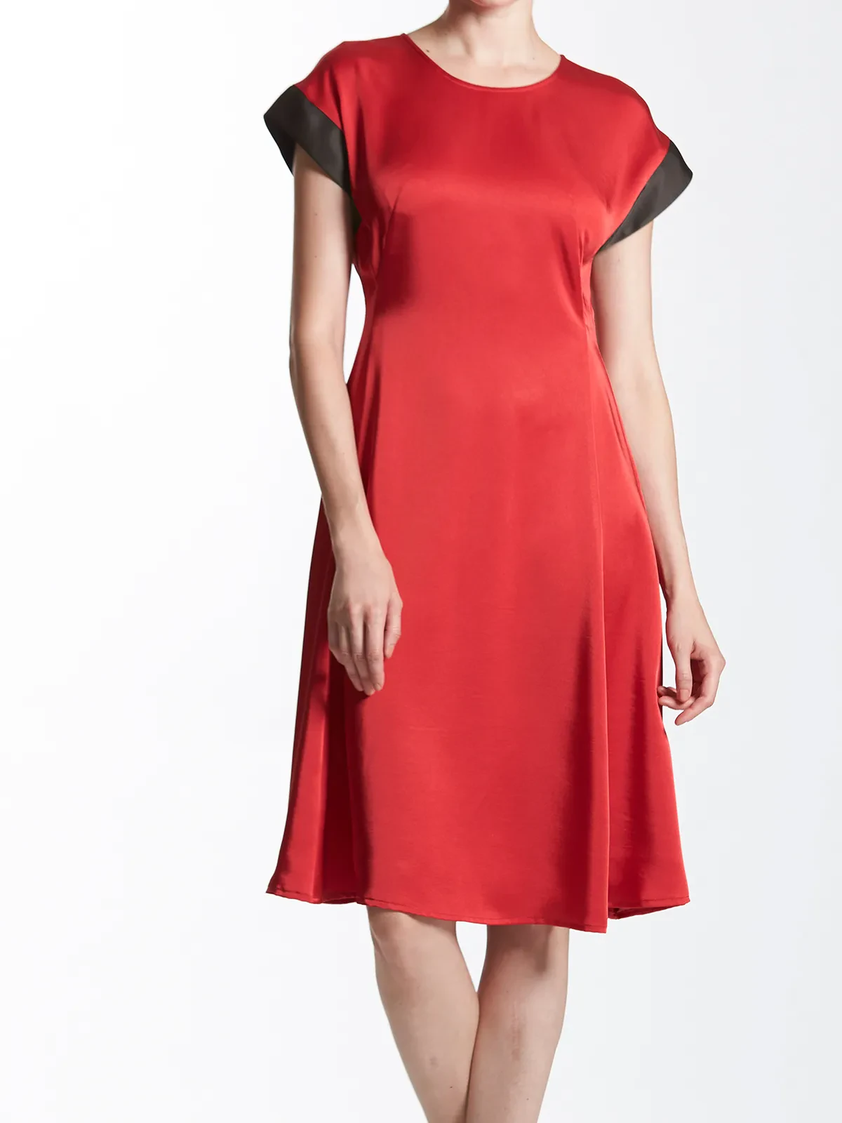 Cap Sleeves Knee Length Dress With Contrast Cuffs