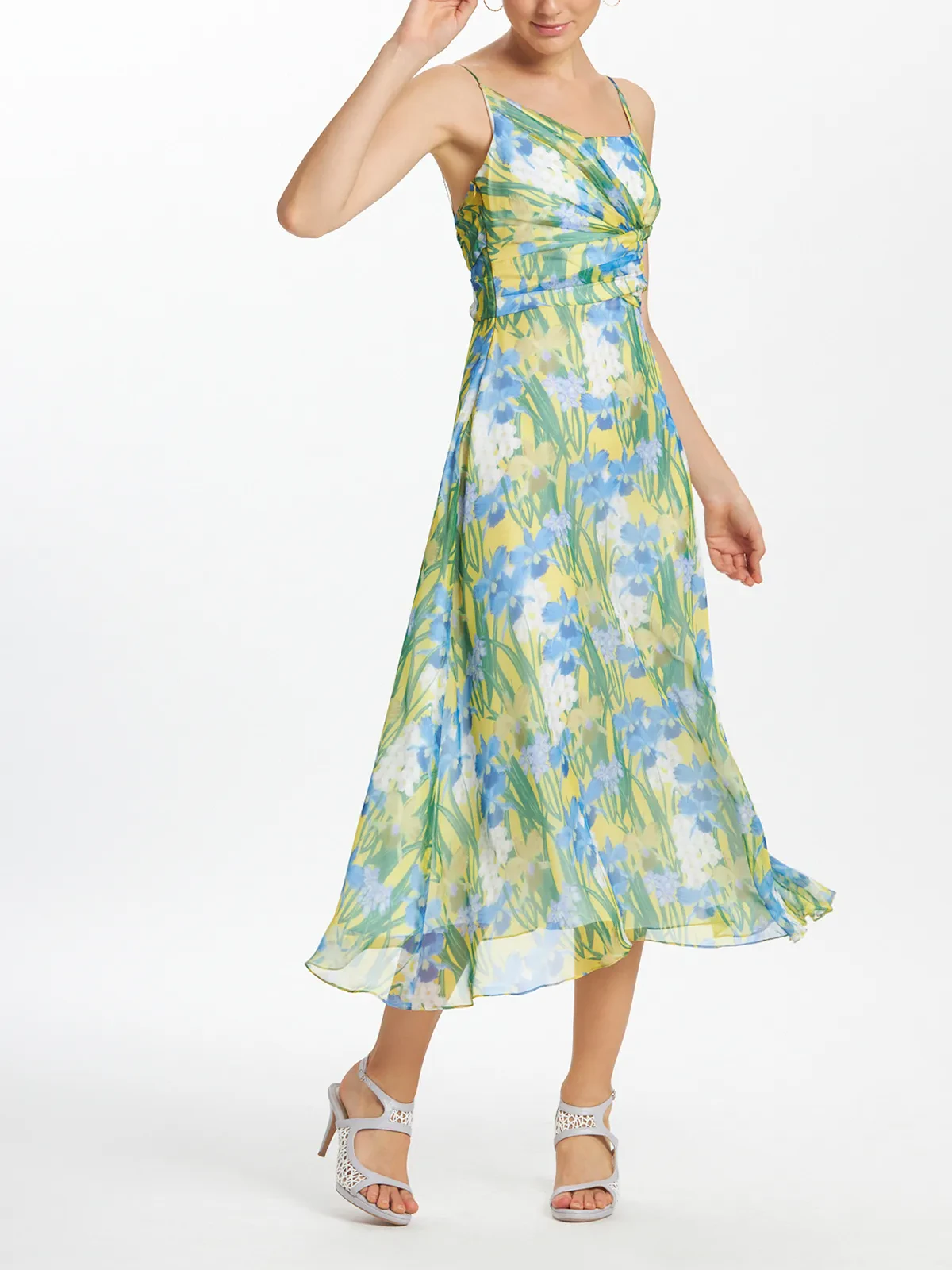 Floral Print Camisole Ruched Bodice Long Dress
