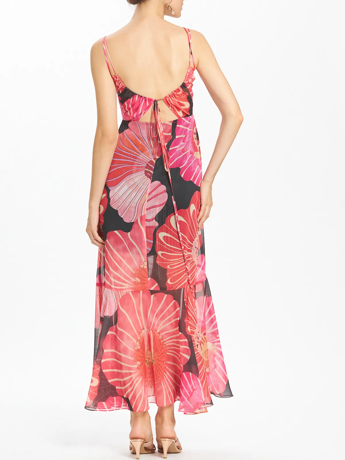 Geometric Floral Print Camisole Long Dress
