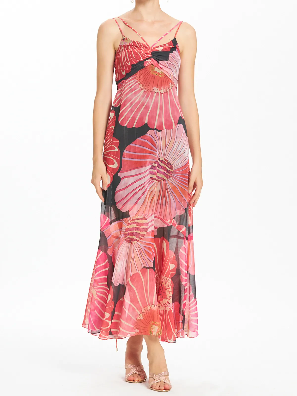 Geometric Floral Print Camisole Long Dress