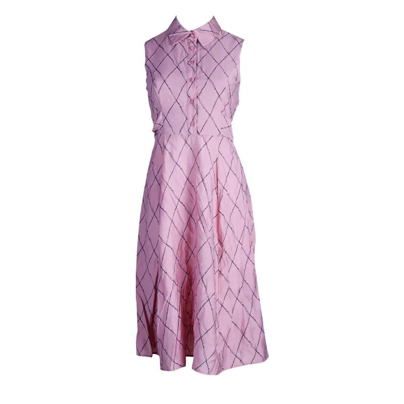 CHECK BUTTON MIDI DRESS IN PINK