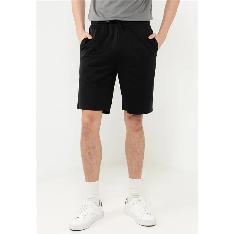 Men's Cotton Interlock Drawstring Shorts- Signature Black