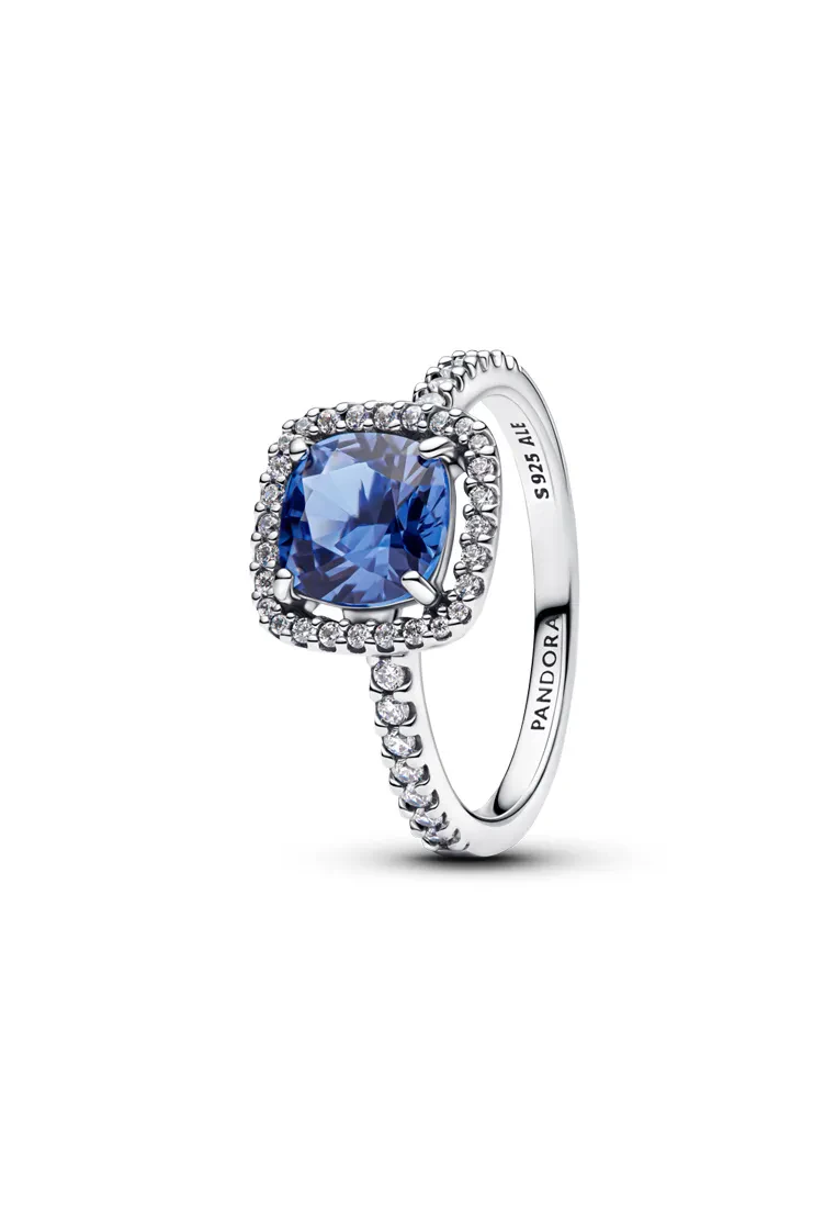 PANDORA SPARKLING SQUARE BLUE HALO STATEMENT RING