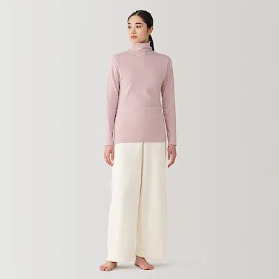 W'S WARM,THICK COTTON MOCK NECK L/S T-SHIRT - LIGHT PINK