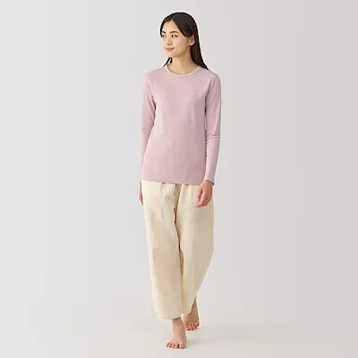 W'S WARM,THICK COTTON L/S T-SHIRT - LIGHT PINK