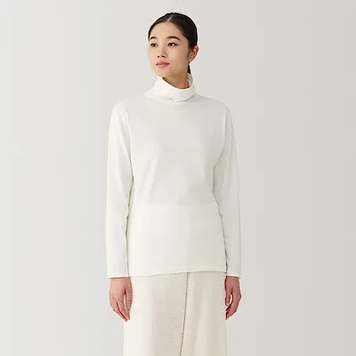 W'S WARM,THICK COTTON MOCK NECK L/S T-SHIRT - OFF WHITE