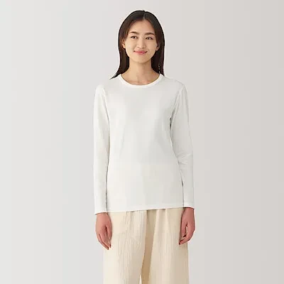 W'S WARM,THICK COTTON L/S T-SHIRT - OFF WHITE