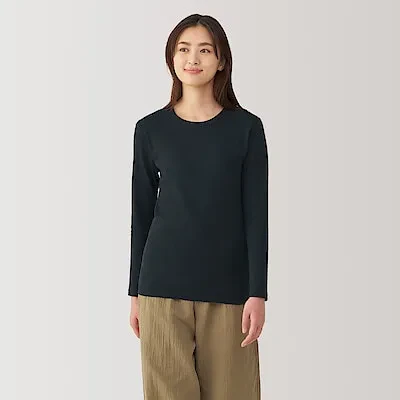 W'S WARM,THICK COTTON L/S T-SHIRT - BLACK