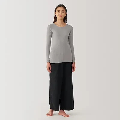 W'S WARM COTTON L/S T-SHIRT - GREYISH BROWN