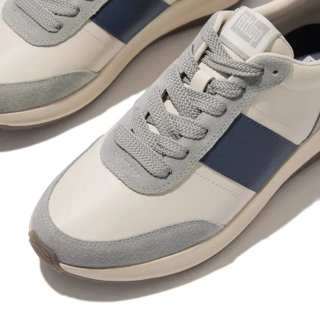 F-MODE FLOW MEN'S LEATHER/SUEDE SNEAKERS - PARIS BEIGE MIX