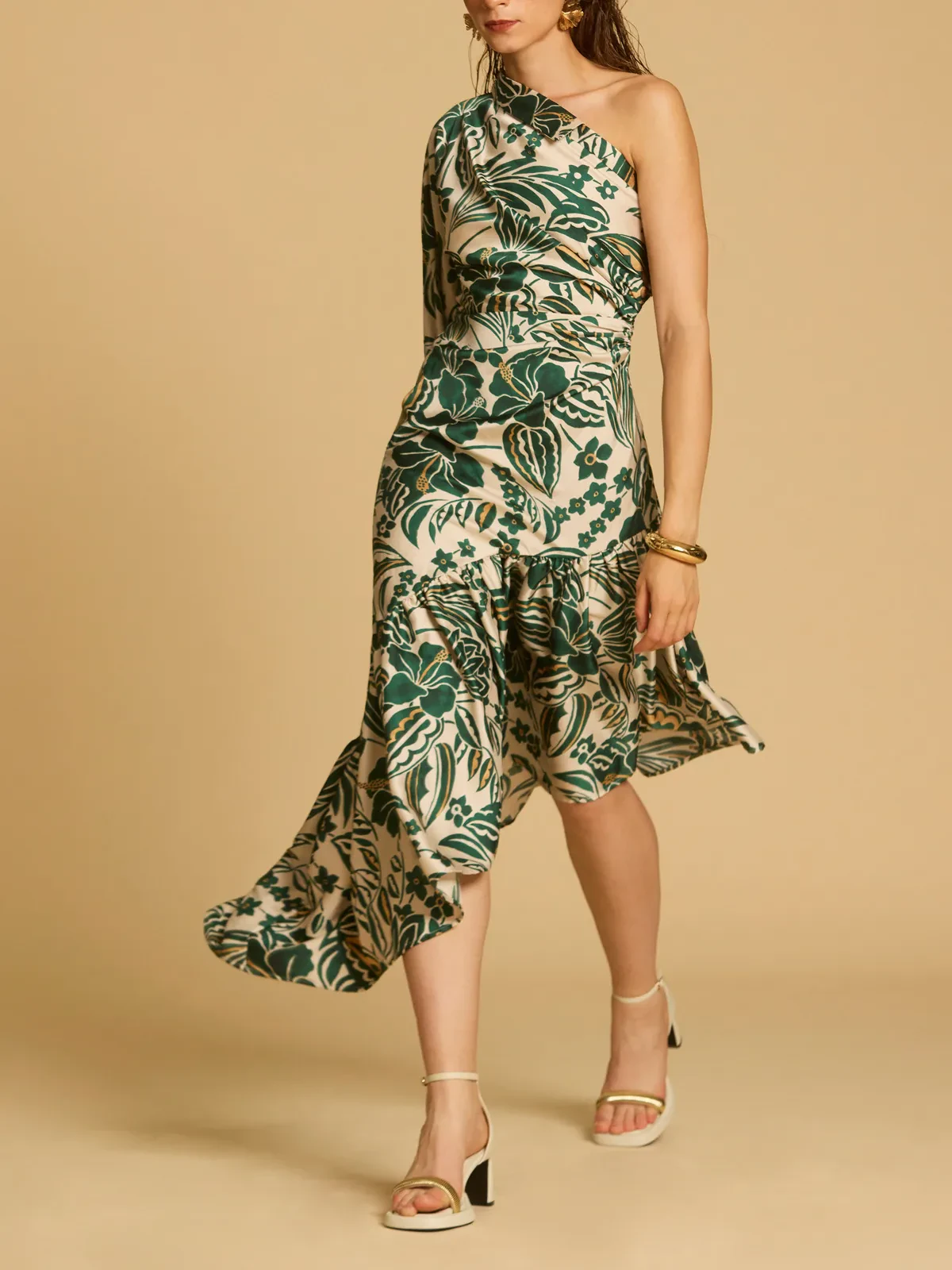 GRAPHIC FLORAL PRINT ONE SHOULDER ASYMMETRIC