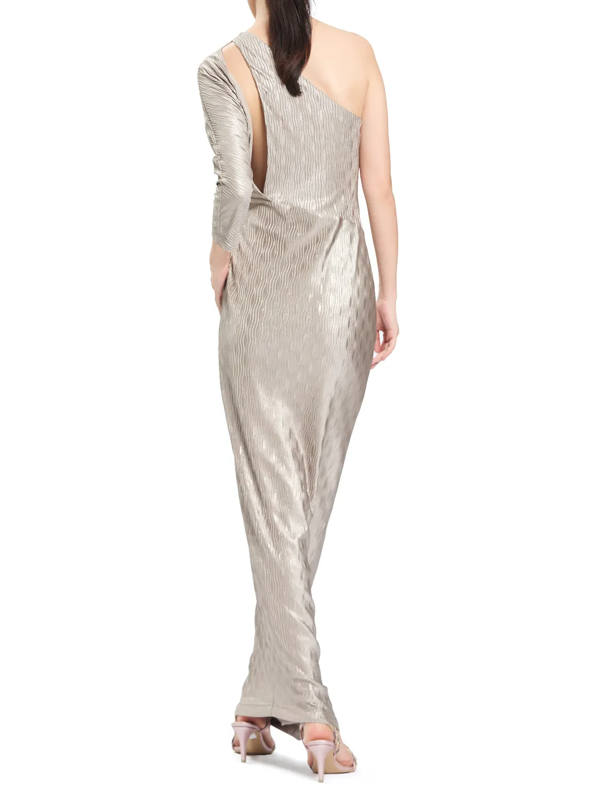 ONE SHOULDER RUCHED BODICE LONG DRESS