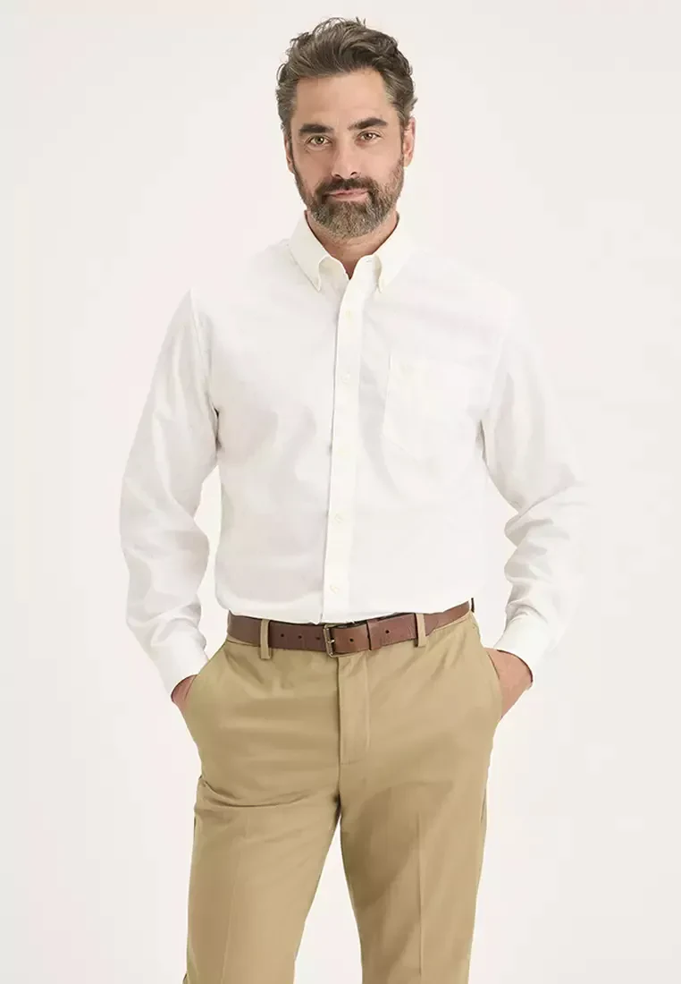 MEN'S SIGNATURE SHIRT LONG SLEEVE CLASSIC FIT WITH STAIN DEFENDER - WHITE