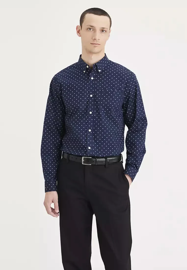 MEN'S SIGNATURE SHIRT LONG SLEEVE CLASSIC FIT WITH STAIN DEFENDER - BLUE