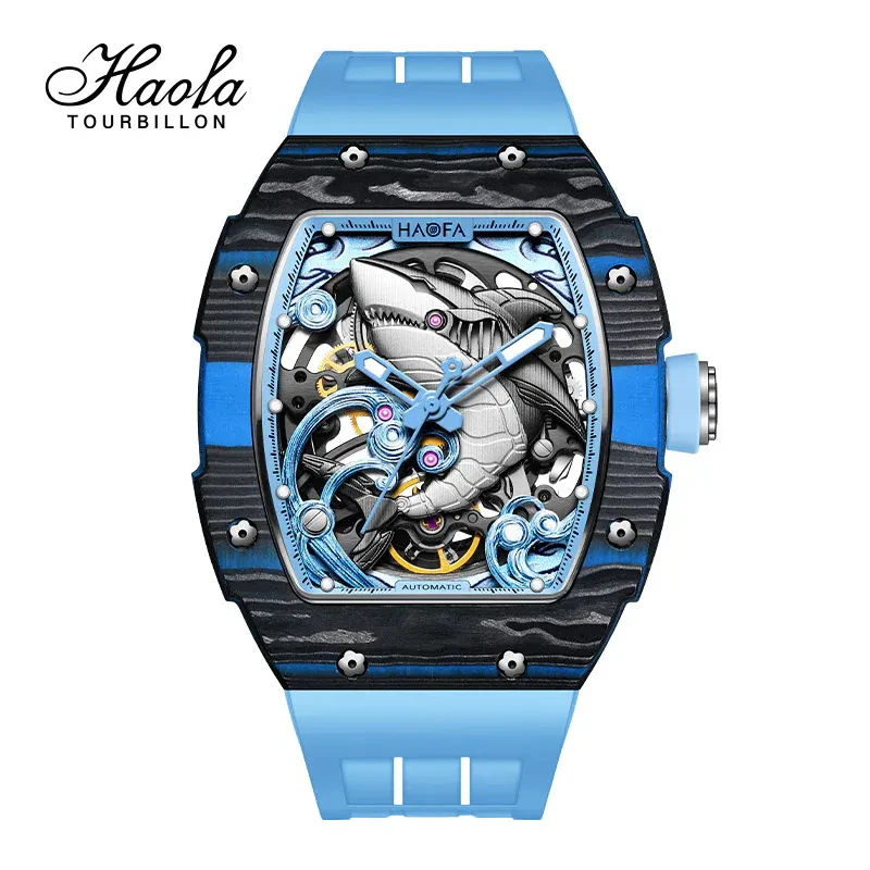 HAOFA 1990 DOUBLE CARBON FIBER 3D SHARK AUTOMATIC WINDING 80H WATCH