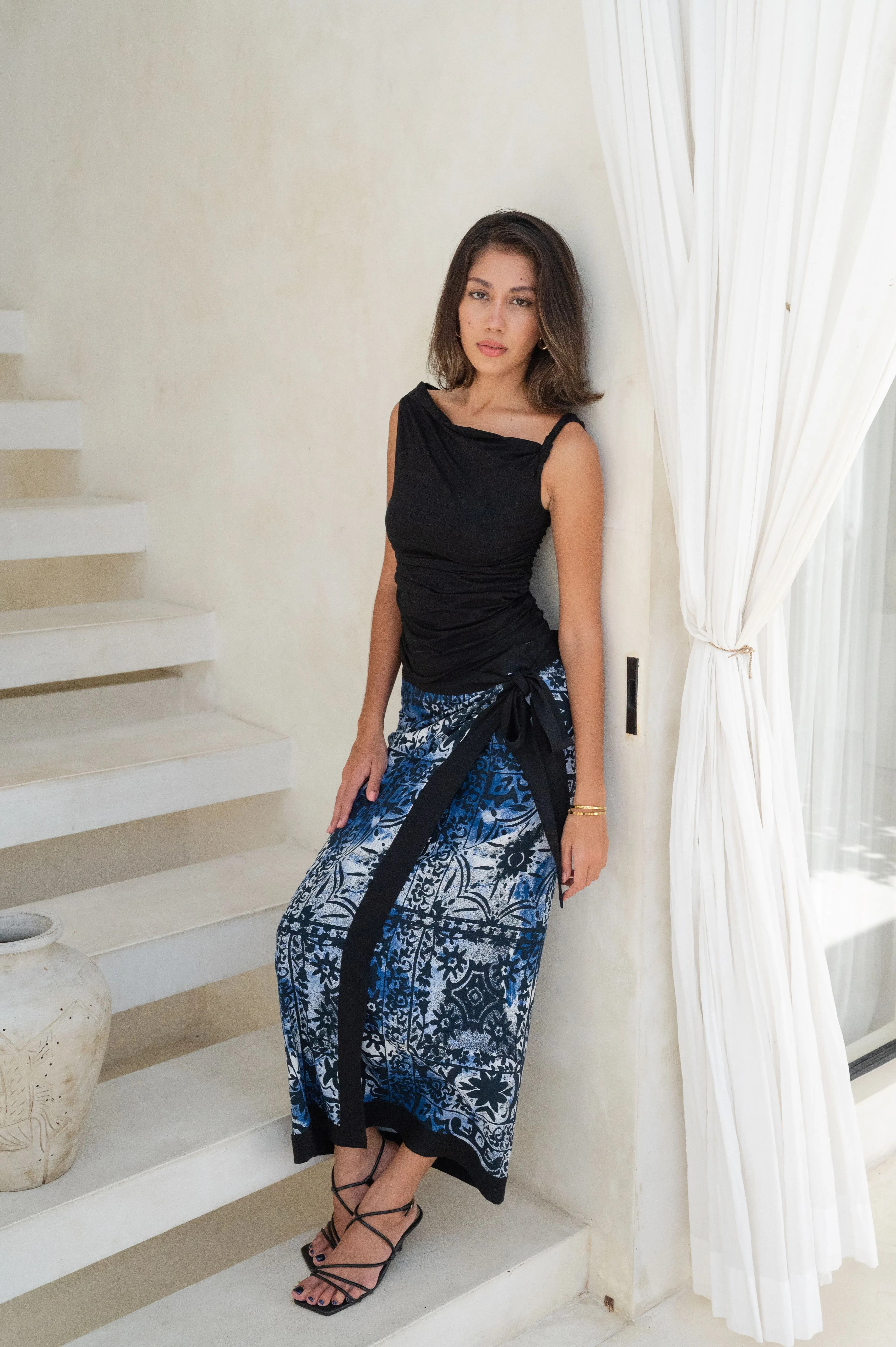 MYKONOS WRAP SKIRT BLUE