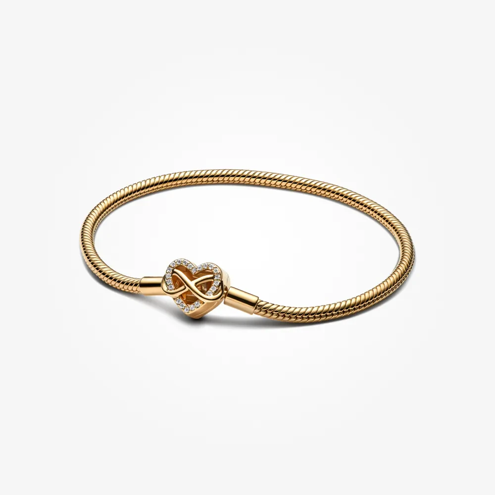 PANDORA 14K GOLD PLATED SPARKLING INFINITY HEART CLASP SNAKE CHAIN BRACELET