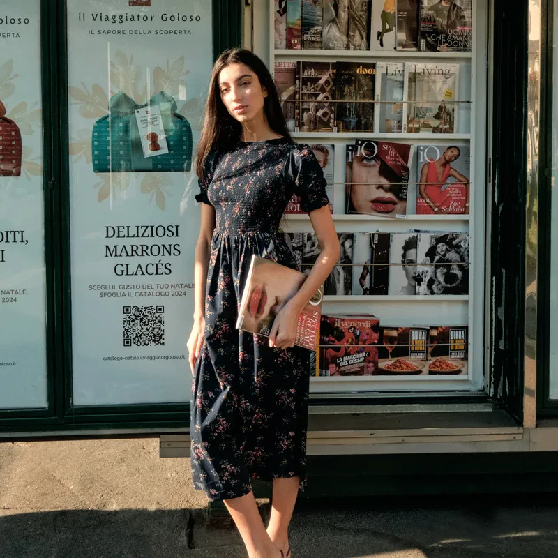 HIGH NECK SMOCKED MIDI