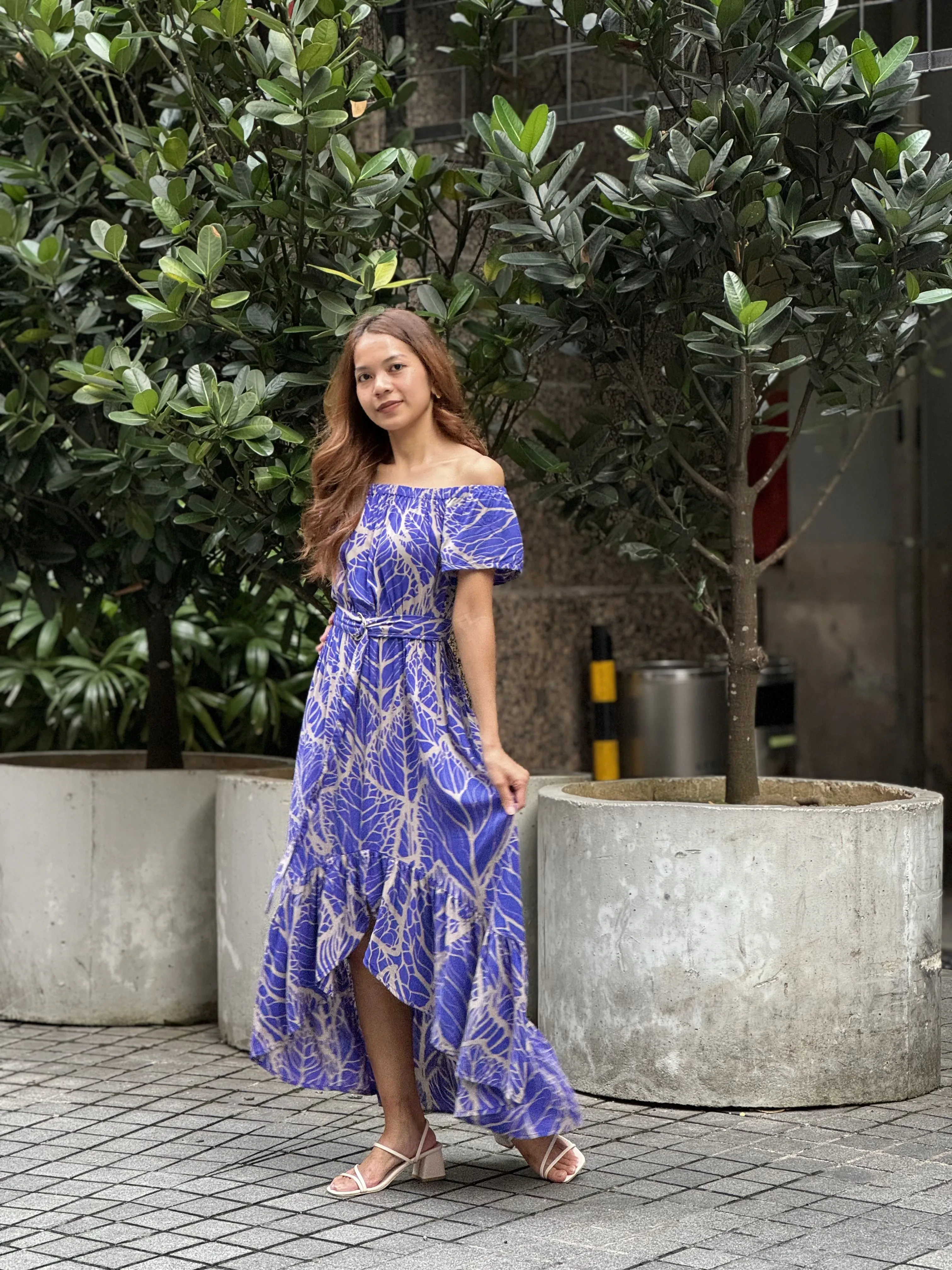 MERRISA DRESS  BLUE LEAFS